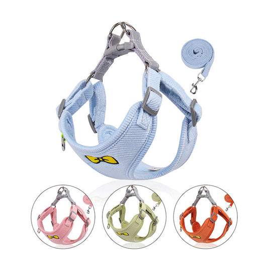 Dog Leash Embroidered Vest Puppy Strap Corduroy Pet Chest Strap Dog Leash