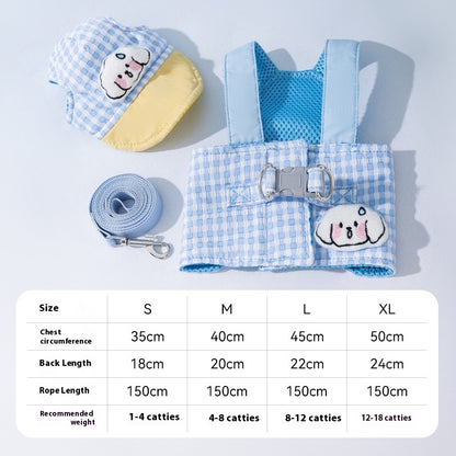 Pet Dog Cat Hat Outdoor Sunshade Anti-strangulation Hand Holding Rope Chest Strap