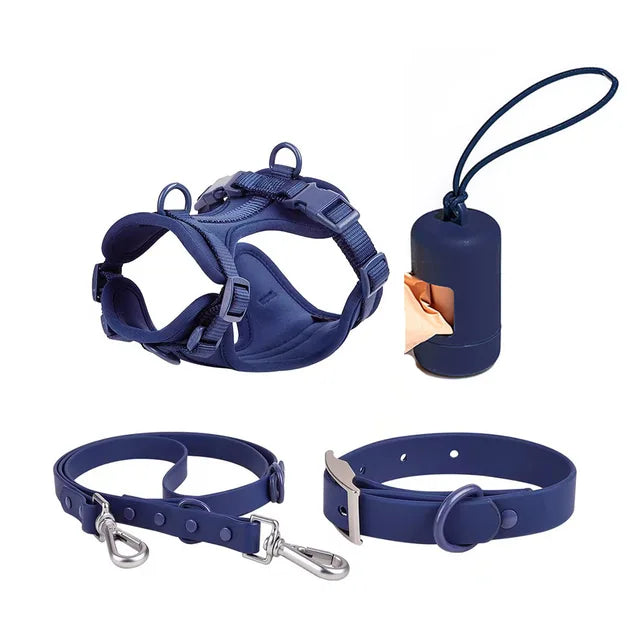 Luxury Waterproof PVC Neoprene Pet Poop Bag Dispenser Set, Dog Harness, Leash Collar Set for Dog, High Quality