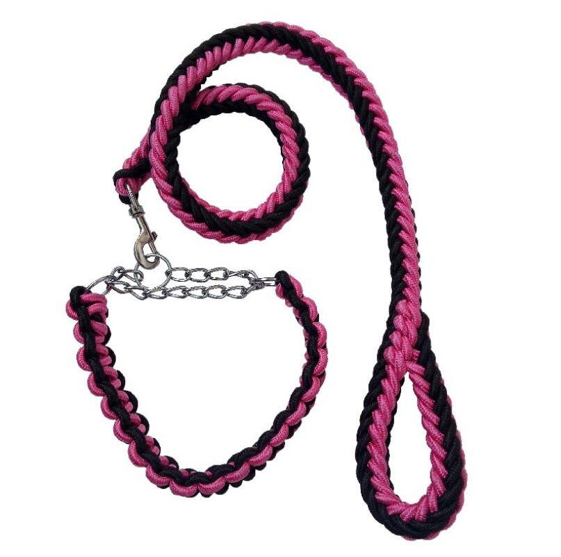 Double Strand Rope Large Dog Leashes Metal P Chain Buckle Contrast  Colorful Pet Traction Rope Collar Set Firm 1.2m Length