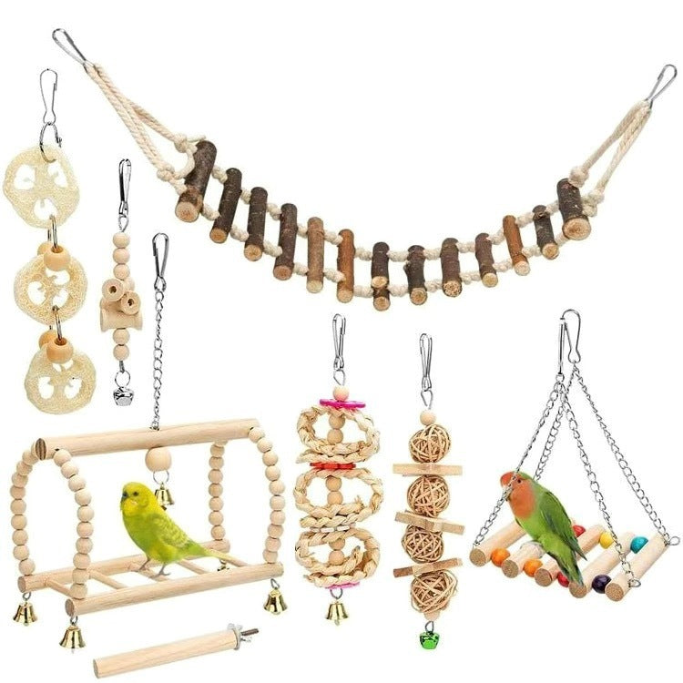 Parrot Bite Toy Small And Medium Bird Log Swing Ring Bell String