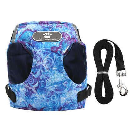 Winter Dog Harness Vest Collar with Leash Set Pet Walking Harness Adjustable Cat Led Reflective