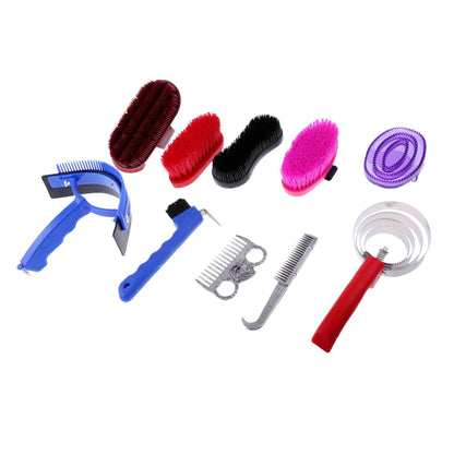 10 Pieces Riding Horse Grooming Kit Brush Comb Hoof Pick With Carry Bag