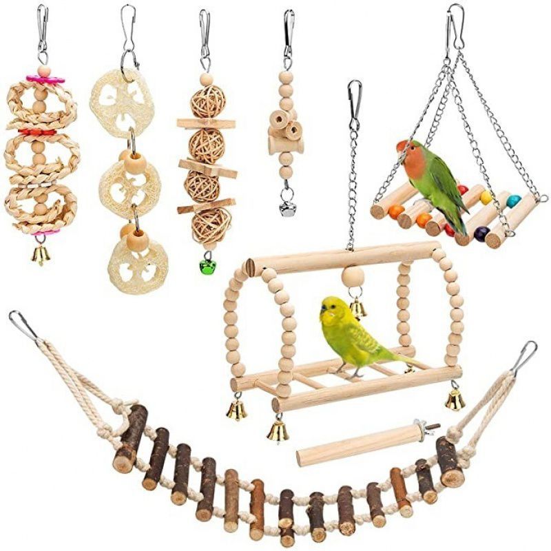 Parrot Bite Toy Small And Medium Bird Log Swing Ring Bell String