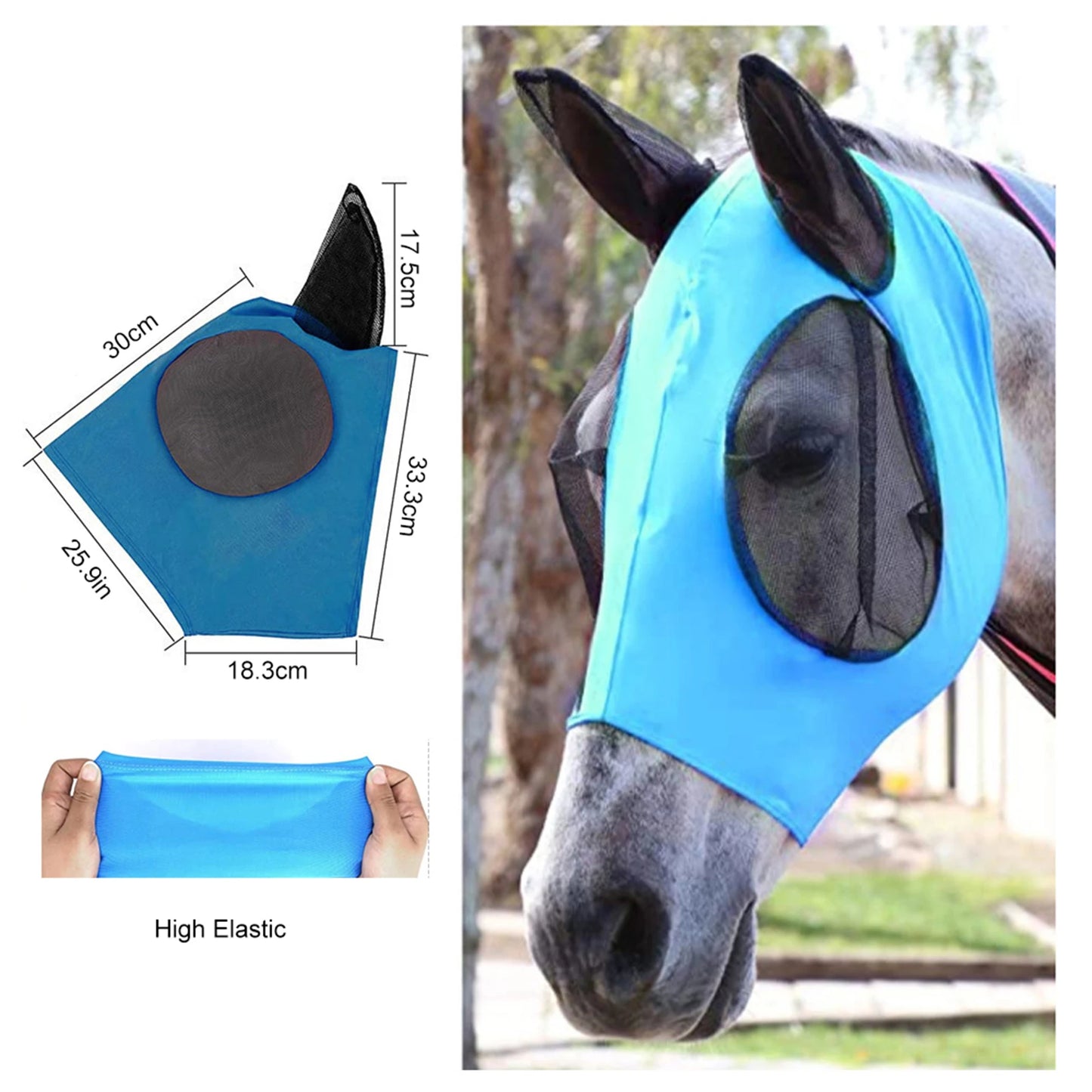 Horse Fly Mask 3D Design Supplies Ergonomics Pet Summer Eye Shield Anti Mosquito Ear Half Face Mesh Fly Protective Cover Parts