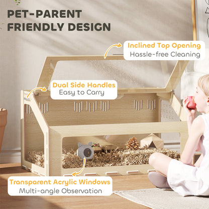 39 Inch Hamster Cage Habitat With Acrylic Window & Openable Top For Hamster, Gerbil, Guinea Pig, Rat, Oak