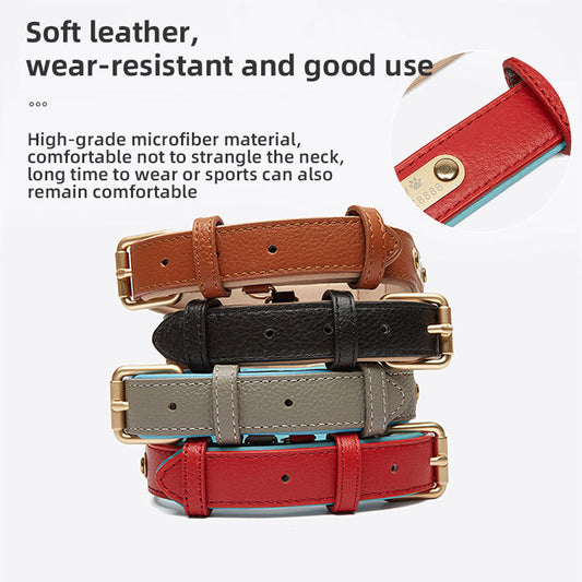 Light Luxury Leather Dog Collar Fashion Wear-Resistant Tear Bite Widening Collar Pet Supplies