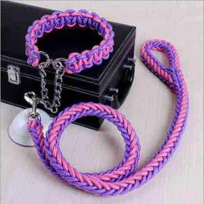Double Strand Rope Large Dog Leashes Metal P Chain Buckle Contrast  Colorful Pet Traction Rope Collar Set Firm 1.2m Length