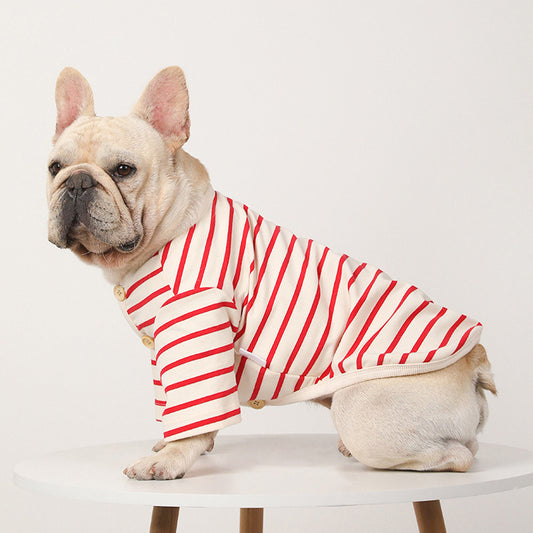 Hunde-Shirt Gestreift V-Ausschnitt - Warmes Baumwoll-Shirt