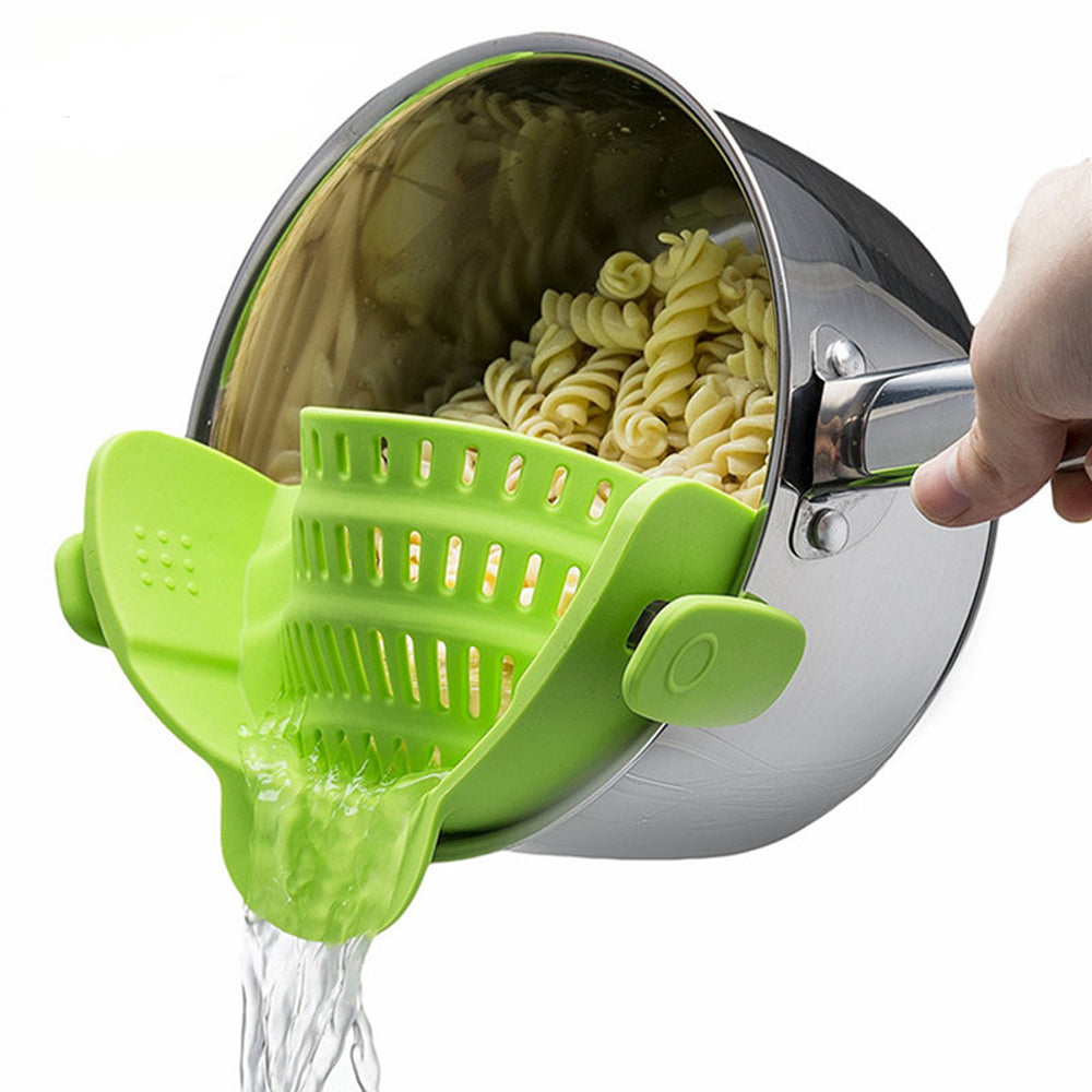 Silikon-Küchensieb Clip Pan Drain Rack Schüssel Trichter Reis Pasta Gemüse Waschen Sieb Ablassen Überschüssige Flüssigkeit Univers