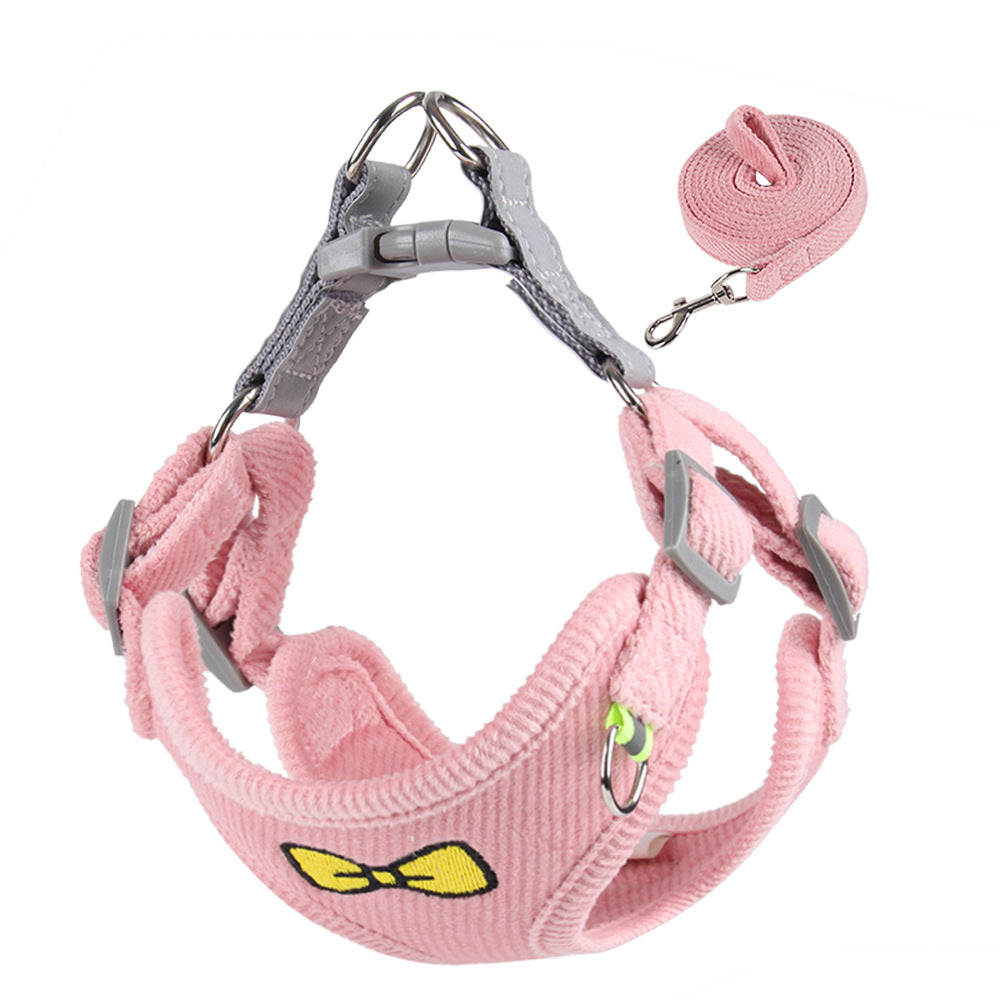 Dog Leash Embroidered Vest Puppy Strap Corduroy Pet Chest Strap Dog Leash