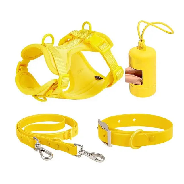 Luxury Waterproof PVC Neoprene Pet Poop Bag Dispenser Set, Dog Harness, Leash Collar Set for Dog, High Quality