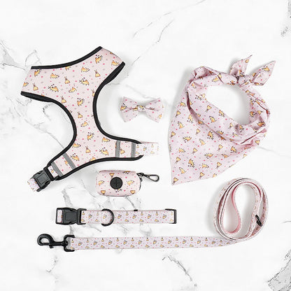 Printed Six-Piece Pet Supplies Comfortable Polyester Dog Strap With Double-Sided Printing Dog Chest Strap