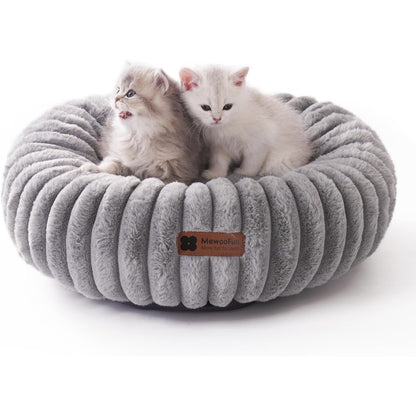MEWOOFUN Donut Cat Bed - Washable Round Pet Bed For Indoor Cats & Kittens, Fluffy Non-Slip Calming Bed For Puppies, Grey