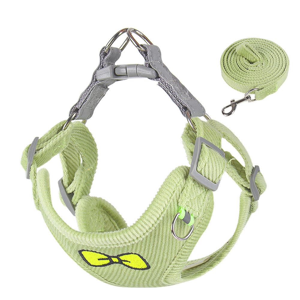 Dog Leash Embroidered Vest Puppy Strap Corduroy Pet Chest Strap Dog Leash