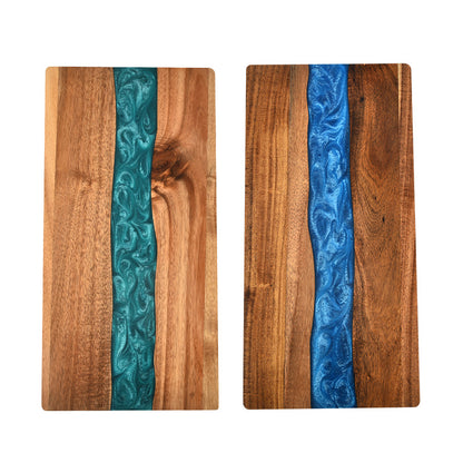 Acacia Wood Resin Splicing Large Charcuterie Board Epoxy Resin Ocean Wave Pattern Cutting Board for Kitchen