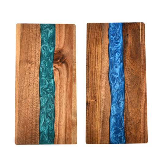 Acacia Wood Resin Splicing Large Charcuterie Board Epoxy Resin Ocean Wave Pattern Cutting Board for Kitchen