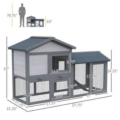 Outdoor Rabbit Hutch Wooden Bunny Cage Guinea Pig House With Run Area Removable Tray Asphalt Roof Lockable Doors Ramp Gray