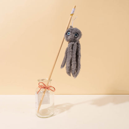 Lovely Toy For Indoor Kitten Cat Furry Octopus Toy With Eyes Long Stick Cat And Kitten Funny Toy