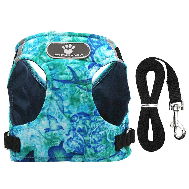 Winter Dog Harness Vest Collar with Leash Set Pet Walking Harness Adjustable Cat Led Reflective