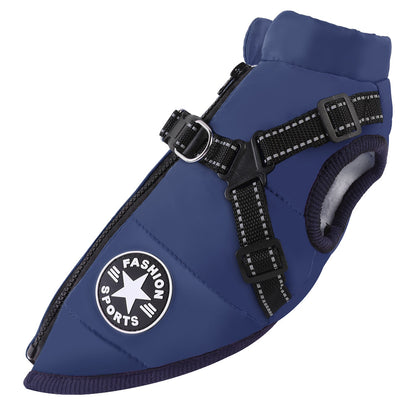 Pet clothing waterproof and warm dog cotton coat winter skiing suit chest and back integrated cotton vest