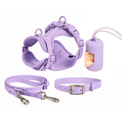 Luxury Waterproof PVC Neoprene Pet Poop Bag Dispenser Set, Dog Harness, Leash Collar Set for Dog, High Quality