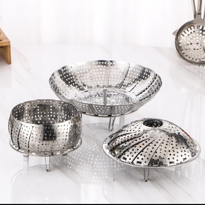 Stainless Steel Telescopic Steamer Household Folding Draining Tray Steaming Rack Water-Proof Steaming Drawer Buns Egg Steaming Tray