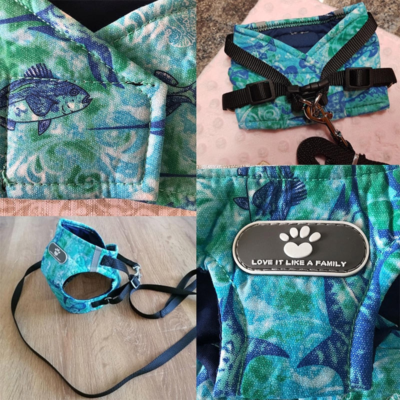 Winter Dog Harness Vest Collar with Leash Set Pet Walking Harness Adjustable Cat Led Reflective