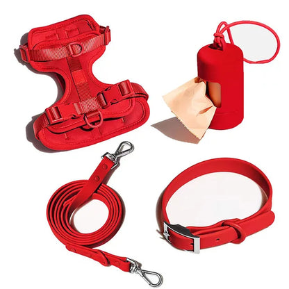 Luxury Waterproof PVC Neoprene Pet Poop Bag Dispenser Set, Dog Harness, Leash Collar Set for Dog, High Quality