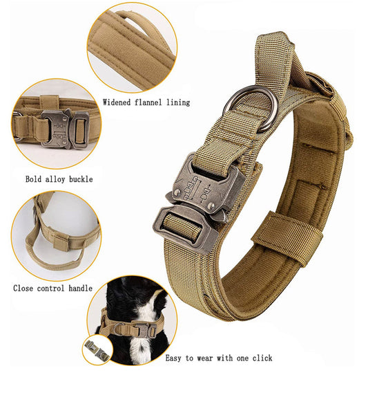 Tactical Dog Collar Thickened, Thick, and Strong Medium to Large Dog Neck Collar Golden Hair De Mu Traction Rope Chain