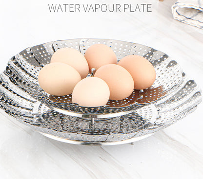 Stainless Steel Telescopic Steamer Household Folding Draining Tray Steaming Rack Water-Proof Steaming Drawer Buns Egg Steaming Tray