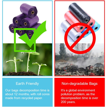 Biodegradable purple pet vest bag with roll up pet garbage bag and fecal collection bag