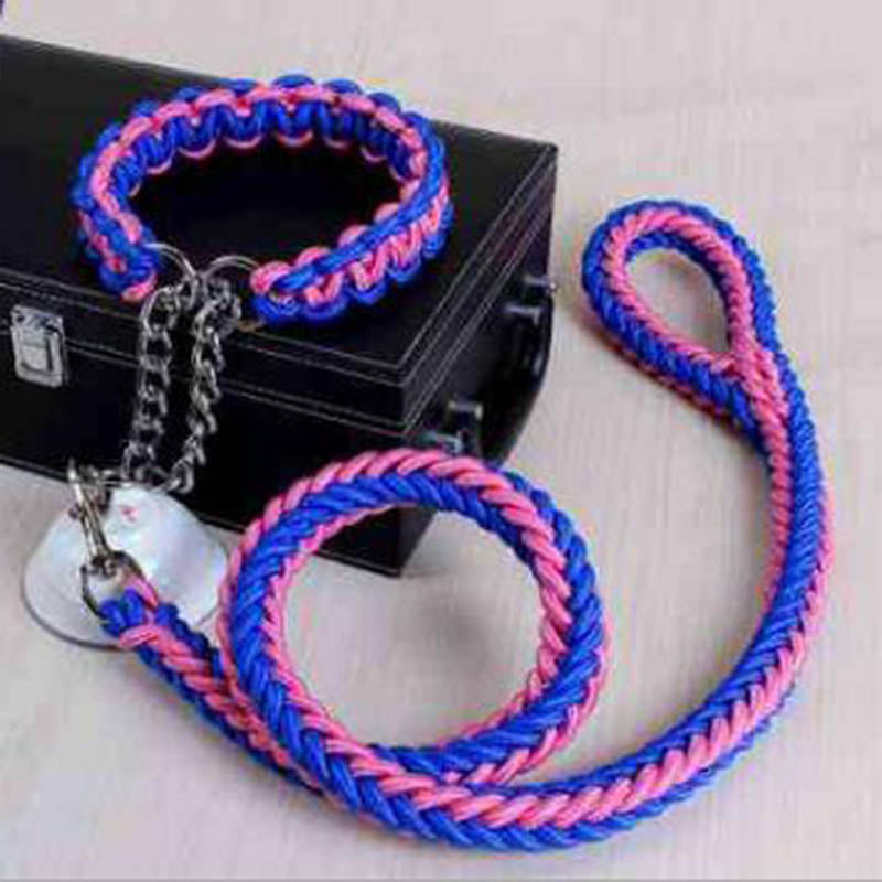 Double Strand Rope Large Dog Leashes Metal P Chain Buckle Contrast  Colorful Pet Traction Rope Collar Set Firm 1.2m Length