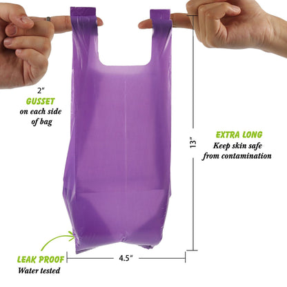 Biodegradable purple pet vest bag with roll up pet garbage bag and fecal collection bag