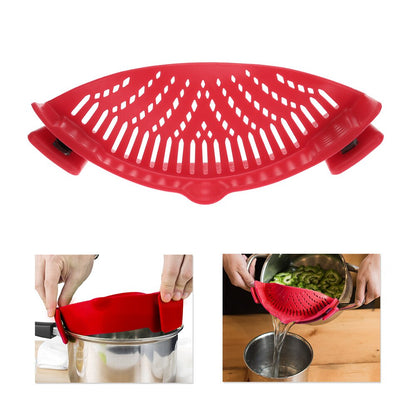 Silikon-Küchensieb Clip Pan Drain Rack Schüssel Trichter Reis Pasta Gemüse Waschen Sieb Ablassen Überschüssige Flüssigkeit Univers