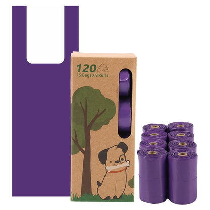 Biodegradable purple pet vest bag with roll up pet garbage bag and fecal collection bag