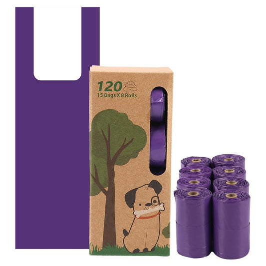 Biodegradable purple pet vest bag with roll up pet garbage bag and fecal collection bag