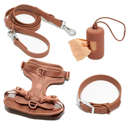Luxury Waterproof PVC Neoprene Pet Poop Bag Dispenser Set, Dog Harness, Leash Collar Set for Dog, High Quality