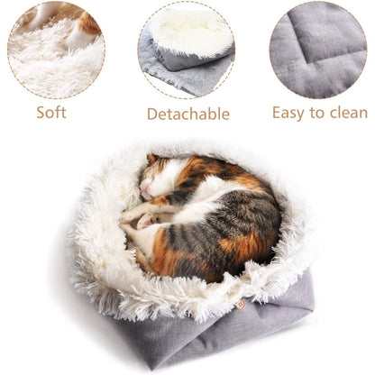 Two Purpose Pet Blanket Nest Self-Heating Warm Pad Pet Cat Dog Fluffy Long Hair Sleeping Pad Thick Double Layer Washable Sofa