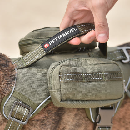 PETMARVEL Hochleistungs-Taktik-Hundegeschirr mit Rucksack, No-Pull-Frontclip und Metallschnallen