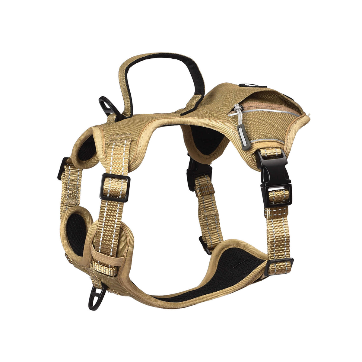 PETMARVEL High-Perfomance Tactical Dog Harness With Poop Bag Holder, No Pull Front Clip & Metal Buckles, Brown S - Alles für deine Haustiere 