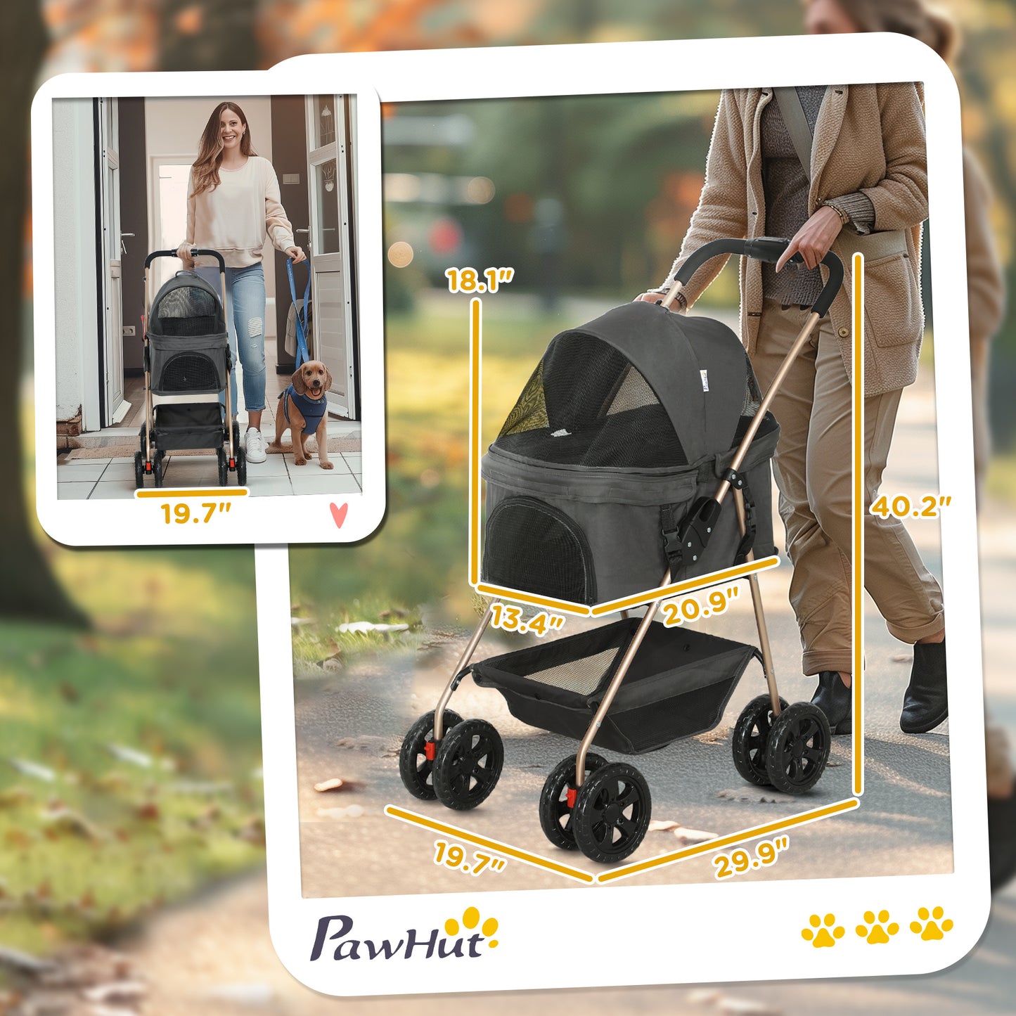 3-in-1 Pet Stroller mit Korb & Tragetasche – Hundebuggy