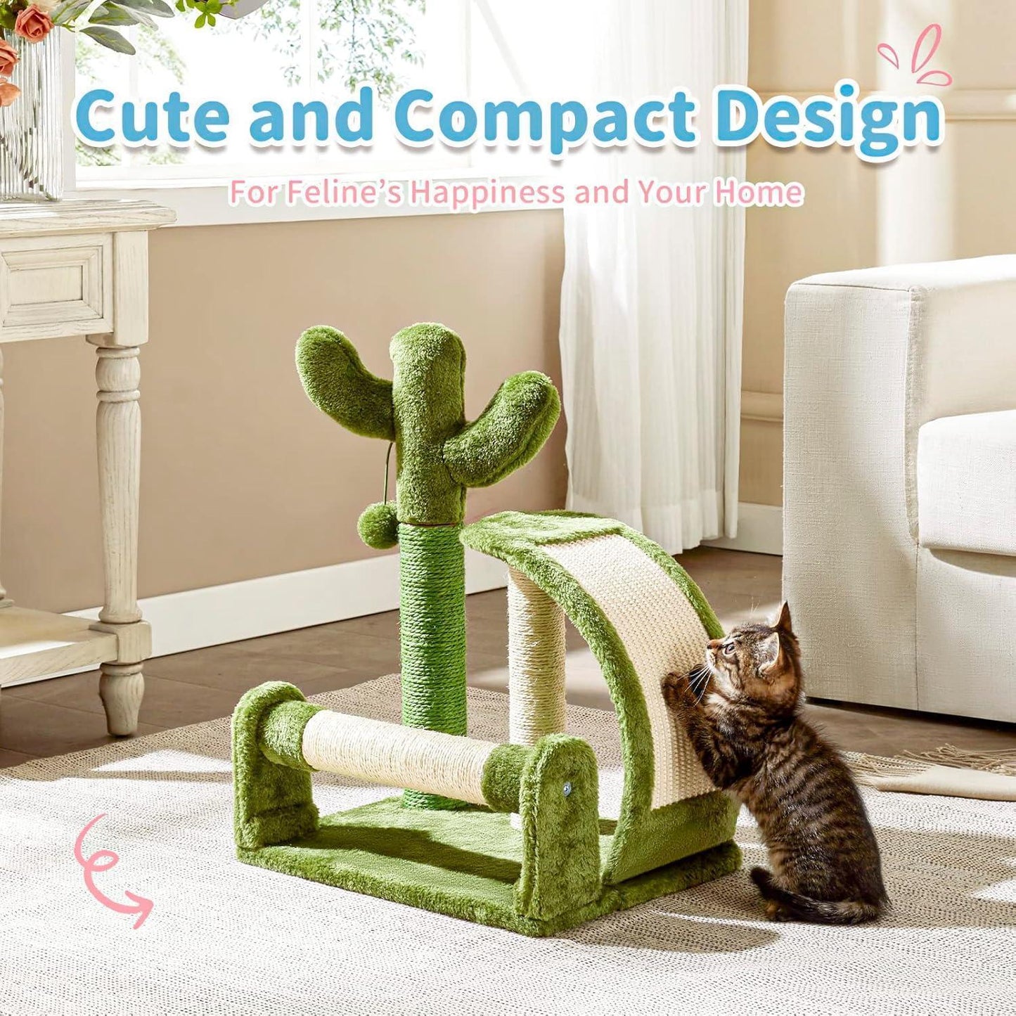 Cactus Shape Natural Sisal Rope Easy To Assemble Green Cat Scratching Post
