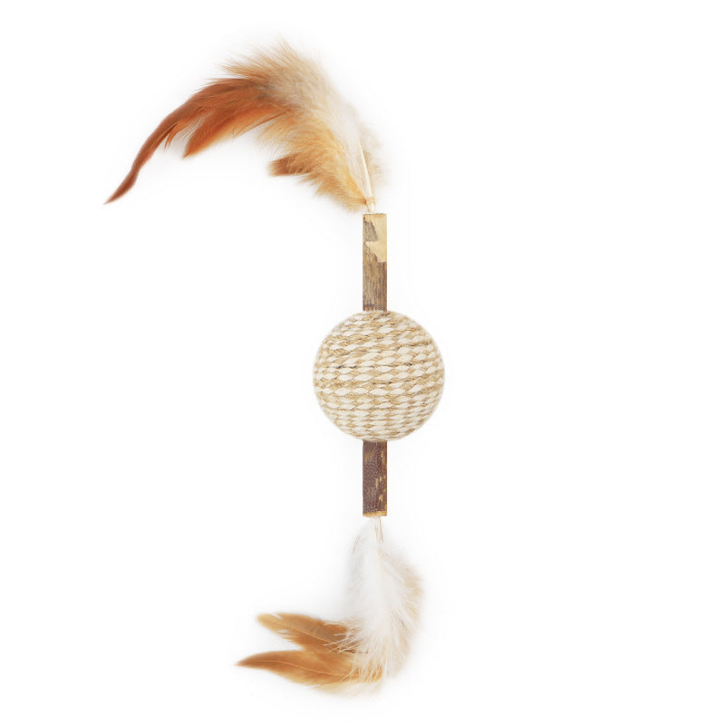 Pet Cat With Feather Polygonum Multiflorum Wearing Hemp Rope Nibbling Toy