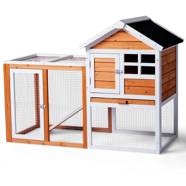 House Type With Running Ladder, Orange-red, Wooden Chicken Rabbit Cage