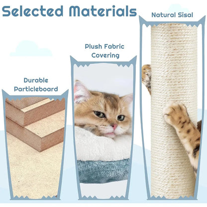 61in Tall Ocean-themed Cat Tree, Multi-Level Cat Tower with Shark's Mouth-shaped Nest, Fish-shaped Platform,