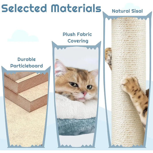 61in Tall Ocean-themed Cat Tree, Multi-Level Cat Tower with Shark's Mouth-shaped Nest, Fish-shaped Platform,