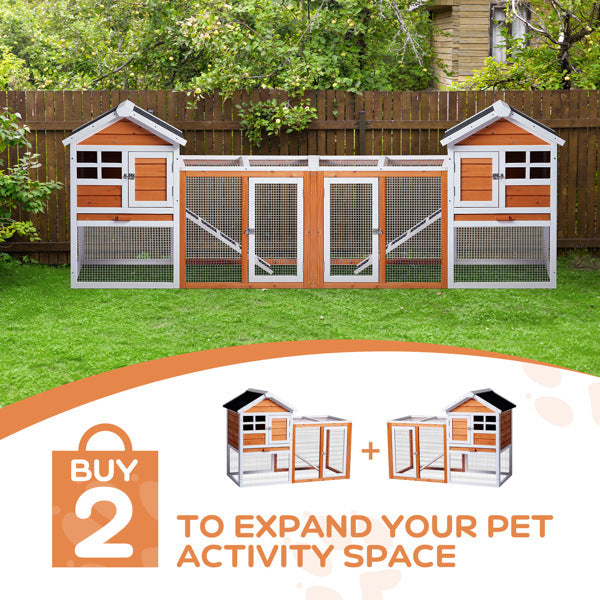 House Type With Running Ladder, Orange-red, Wooden Chicken Rabbit Cage