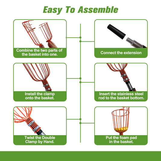 Picker With Telescoping Extension Pole, Reach Aluminium Telescoping Pole, Telescopic Fruit Tree Picker Tool For Picking Orange Mango Avocado Lemon Pear