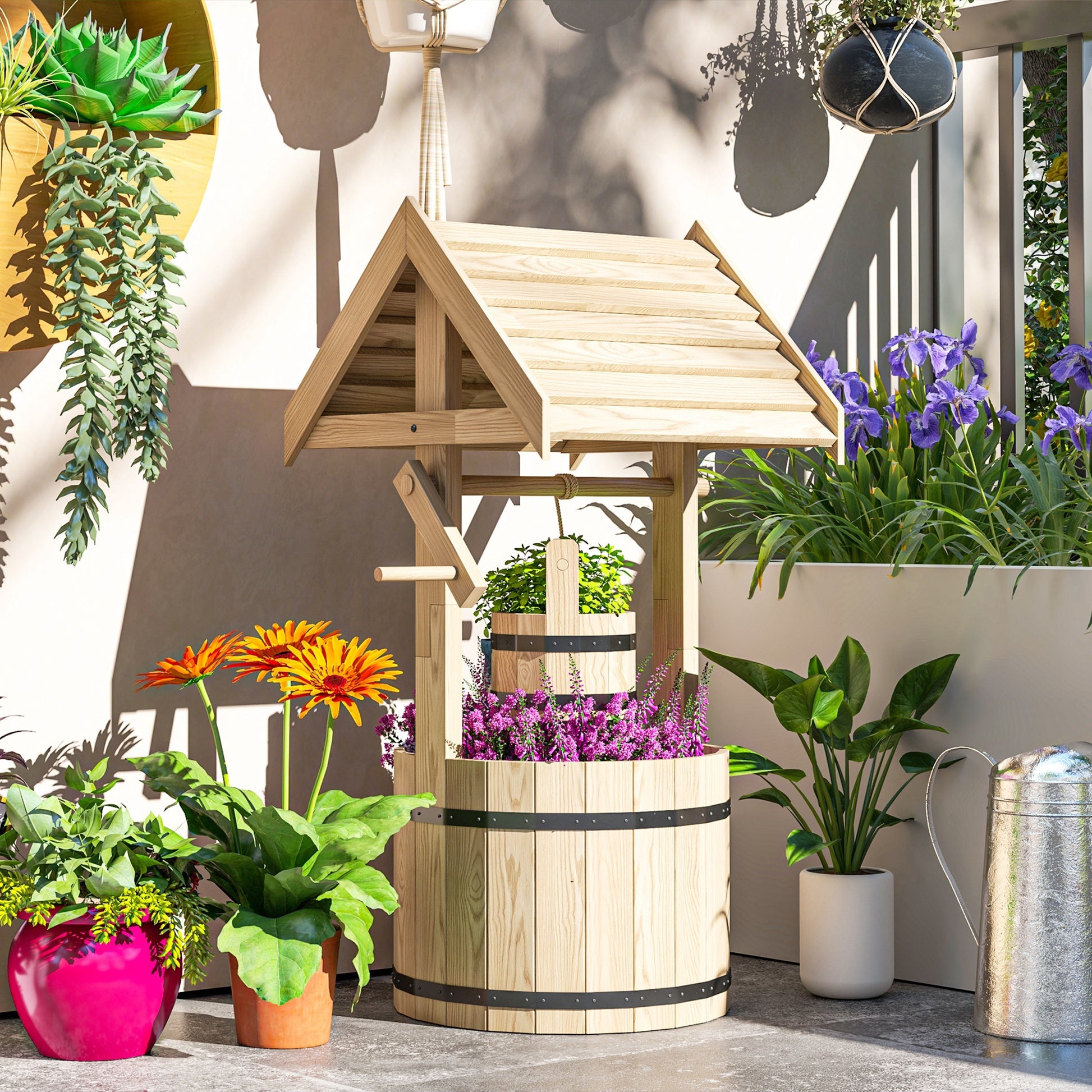 Wood Wishing Well Planter – Garten Brunnen Pflanzkübel